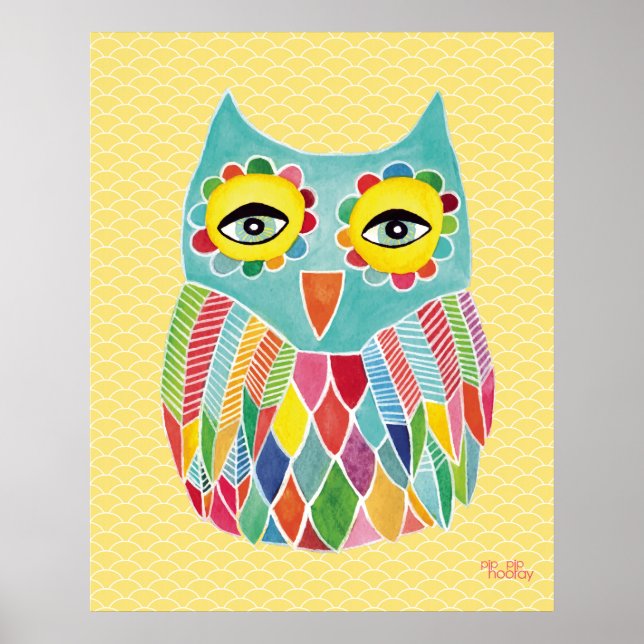 Rainbow Owl Art Girls Room Poster (Vorne)
