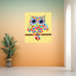 Rainbow Owl Wall Art Girls Room Poster