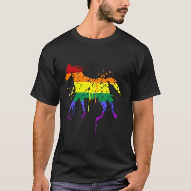 Rainbow Paint Brush Style Pferdedesign Mode Sty T-Shirt (Vorderseite)