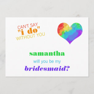 Rainbow Paint Heart Lesbian Wedding Bridesmaid Einladung