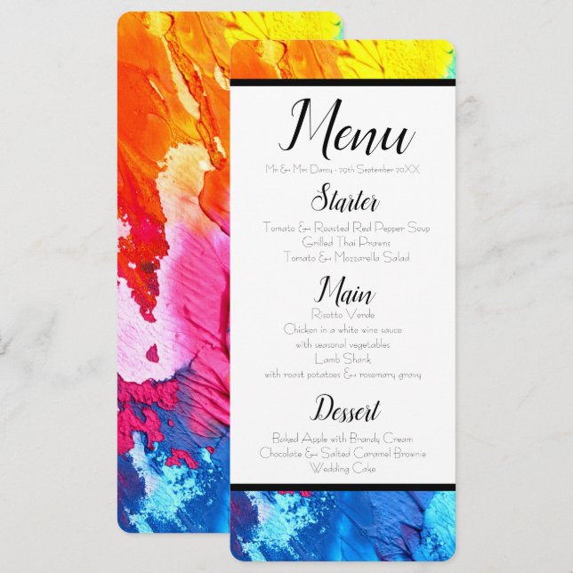 Rainbow Paint Menu Einladung (Vorne/Hinten)