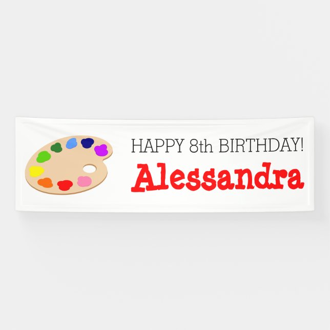 Rainbow Paint Palette Art Birthday Party Banner (Horizontal)