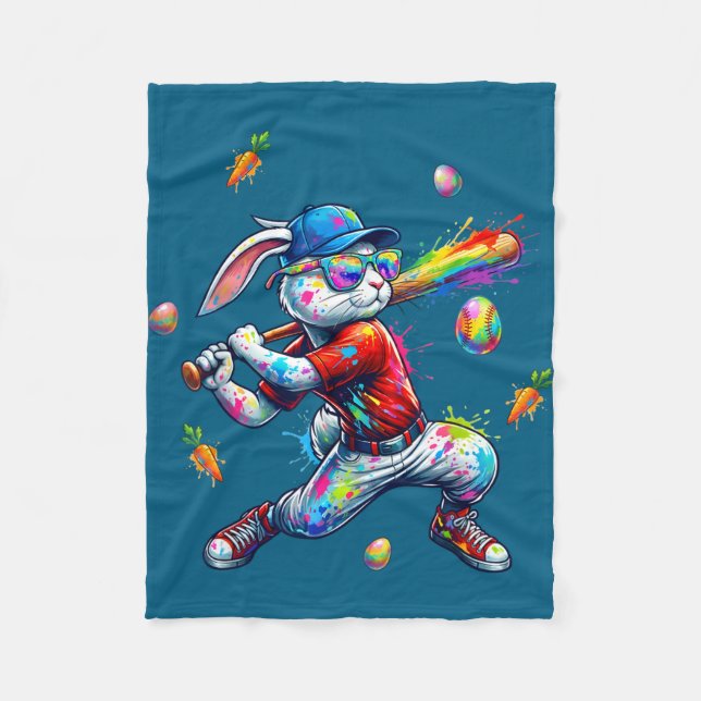 Rainbow paint rabbit batter funny easter bunny fleecedecke (Vorderseite)