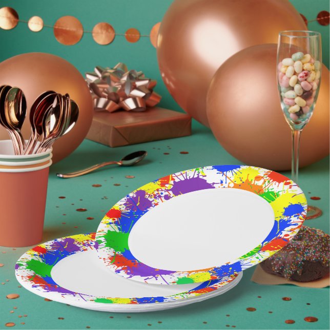 Rainbow Paint Splash Birthday Party Paper Plates Pappteller (Multi)