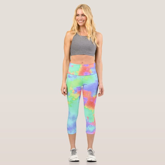 Rainbow Paint Spritzer Capri Leggings (Vorderseite)