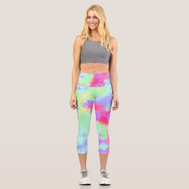 Rainbow Paint Spritzer Capri Leggings (Vorderseite)