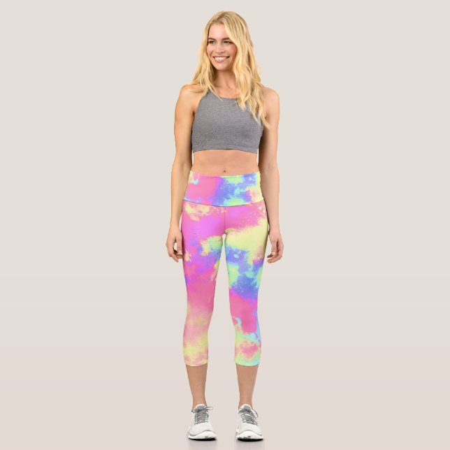 Rainbow Paint Spritzer Capri Leggings (Vorderseite)
