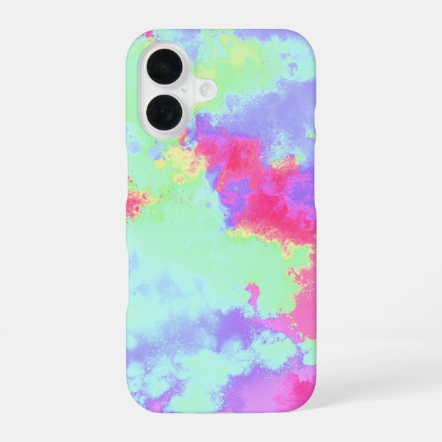 Rainbow Paint Spritzer iPhone 16 Fall Hülle (Rückseite)