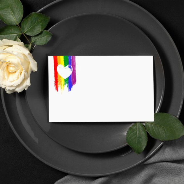 Rainbow Paint Strokes Heart Gay Wedding Platzkarte (Von Creator hochgeladen)
