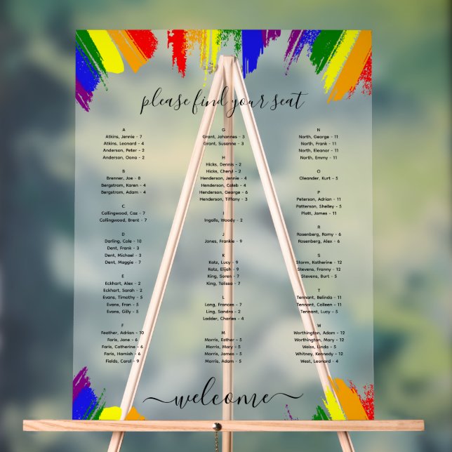 Rainbow Paint Strokes LGBT Wedding Chart Acrylschild (Neutral)