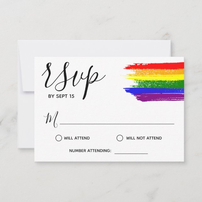 Rainbow Paint Strokes LGBT Wedding RSVP (Vorderseite)