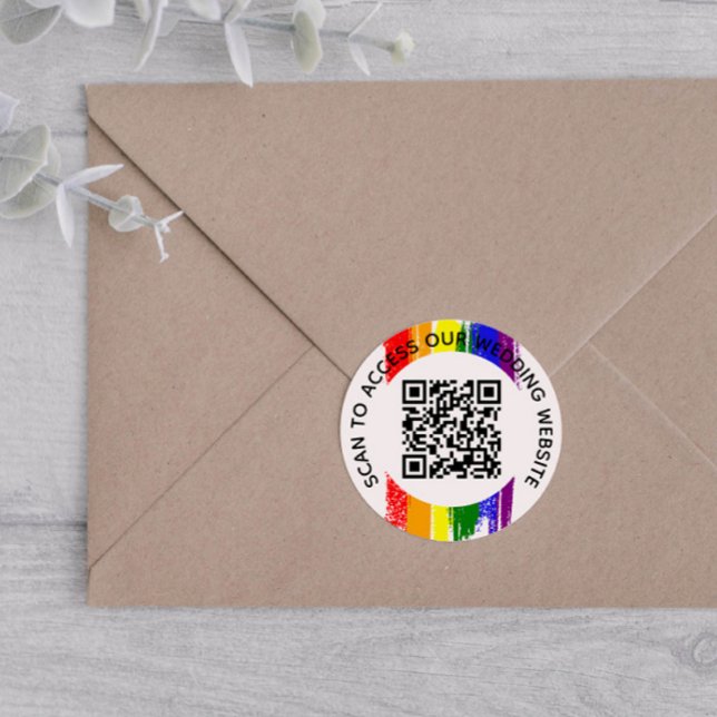 Rainbow Paint Strokes Wedding Website QR Code Runder Aufkleber (Von Creator hochgeladen)