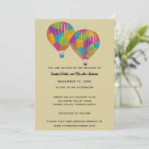 Rainbow Painted Hot Air Balloons Custom Wedding Einladung