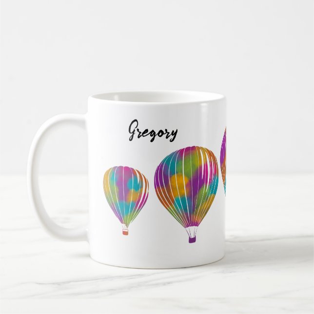 Rainbow Painted Hot Air Balloons Personalisiert Kaffeetasse (Links)