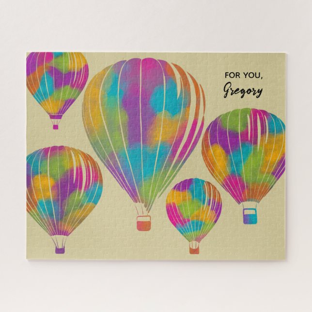 Rainbow Painted Hot Air Balloons Personalisiert Puzzle (Horizontal)