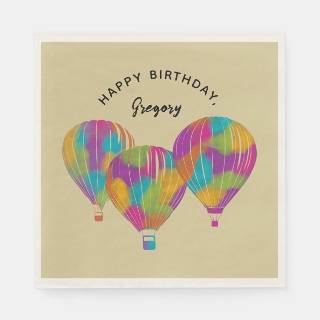 Rainbow Painted Hot Air Balloons Personalisiert Serviette (Vorderseite)