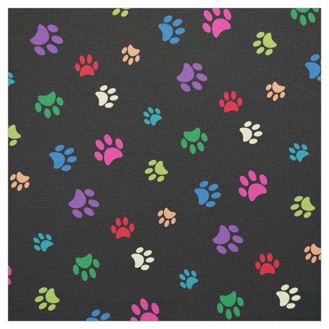 Rainbow Painted Paw Prints on Black Stoff (Muster)