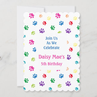 Rainbow Painted Paw Prints Pet Birthday Einladung
