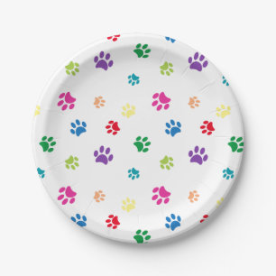 Rainbow Painted Paw Prints Pet Party Pappteller