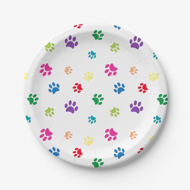 Rainbow Painted Paw Prints Pet Party Pappteller (Vorderseite)