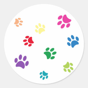 Rainbow Painted Paw Prints Runder Aufkleber