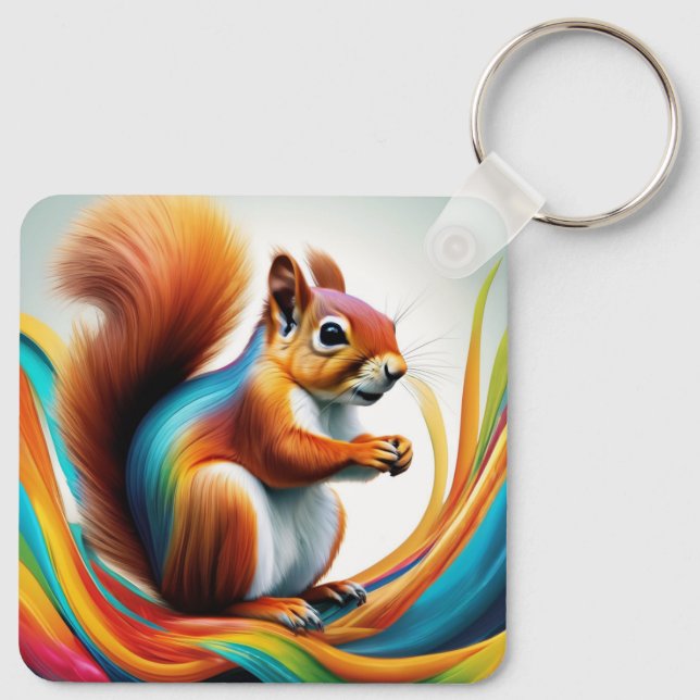 Rainbow Painted Squirrel Schlüsselanhänger (Rückseite)