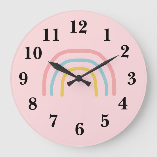 Rainbow Painting Pastel Large Clock Große Wanduhr (Vorderseite)