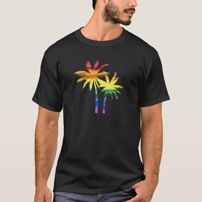Rainbow Palm Trees T Shirt Gay Pride Flag Summer T (Vorderseite)