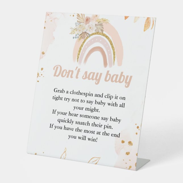 Rainbow Pampas grass 'don't say baby' Party Sockelschild (Vorderseite)