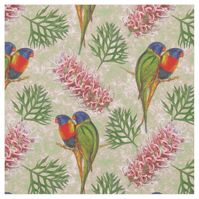 Rainbow Parrot Floral Stoff (Nahaufnahme)