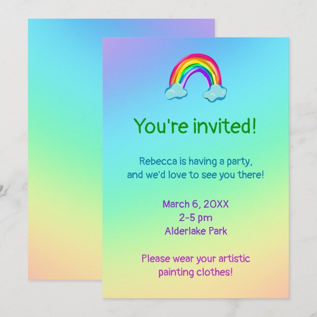 Rainbow Party Einladung (Vorne/Hinten)