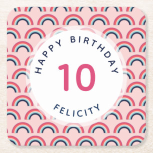 Rainbow Party Personalisiert Name Age Rosa Blau Rechteckiger Pappuntersetzer