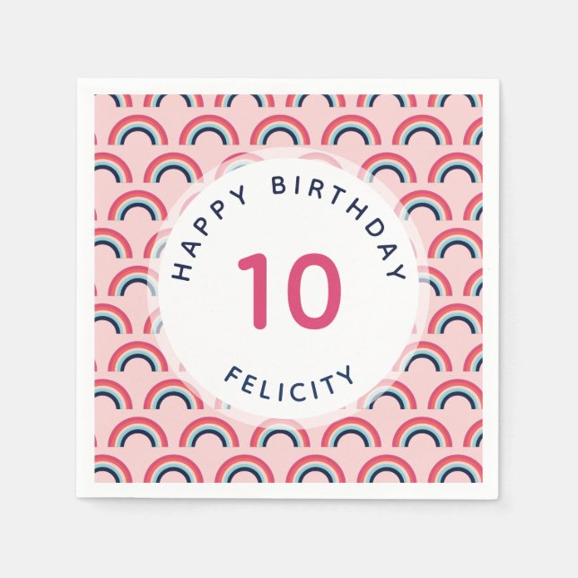 Rainbow Party Personalisiert Name Age Rosa Blau Serviette (Vorderseite)