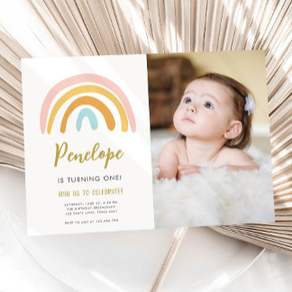 Rainbow Pastel Boho Mute Pink Girl Erster Geburtst Einladung