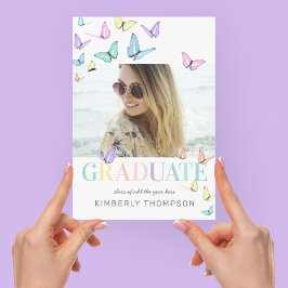 Rainbow Pastel Butterflies Foto Graduation Party Einladung