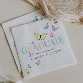 Rainbow Pastel Butterflies Graduation Party Serviette