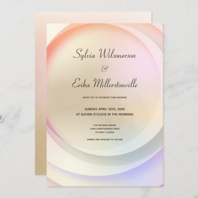 Rainbow Pastel Circular Wedding Einladung (Vorne/Hinten)