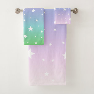 Rainbow Pastel Colors Galaxy Stars Niedlich Ombre Badhandtuch Set