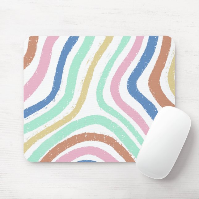 Rainbow Pastel Colors Wavy Brushstrikes Mousepad (Mit Mouse)