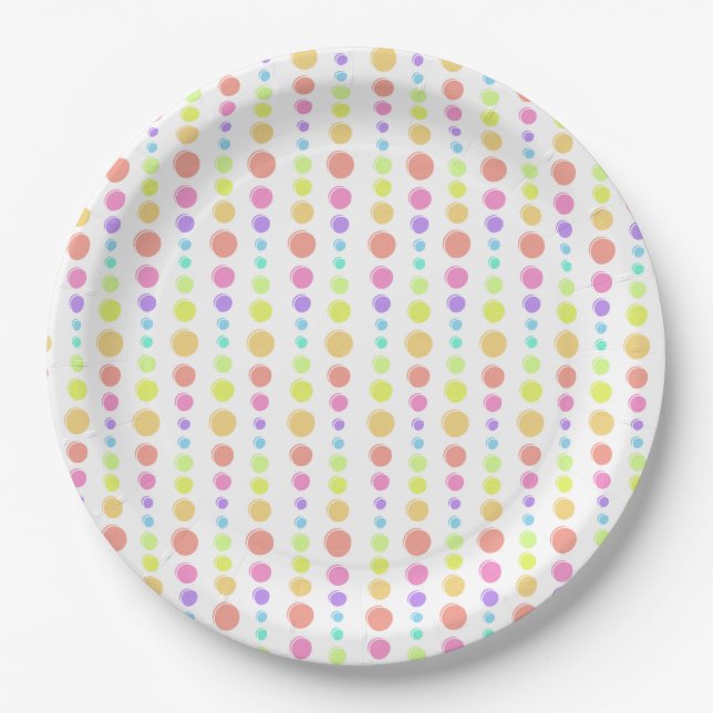 Rainbow Pastel Dots Muster Pappteller (Vorderseite)