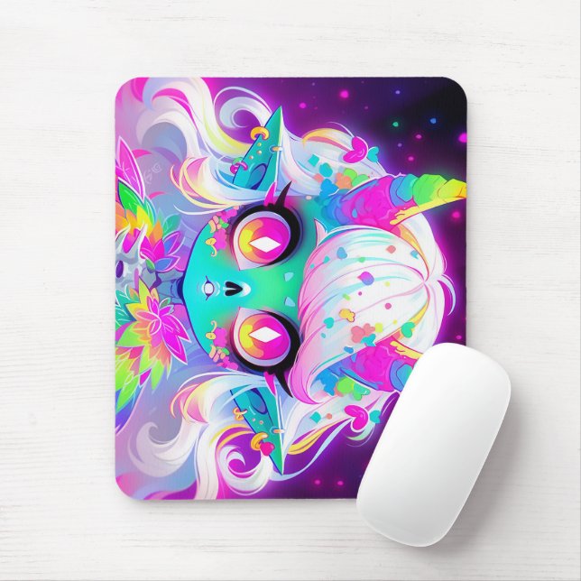 Rainbow Pastel Fantasy Skull Demon Anime Girl Mousepad (Mit Mouse)