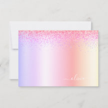 Rainbow Pastel Girly Glitzer Metal Monogram Name