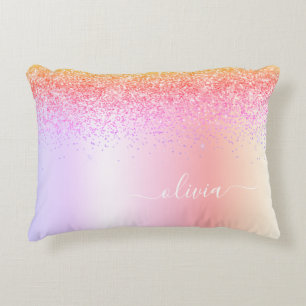 Rainbow Pastel Girly Glitzer Metal Monogram Name Dekokissen