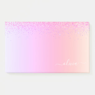 Rainbow Pastel Girly Glitzer Metal Monogram Name Post-it Klebezettel