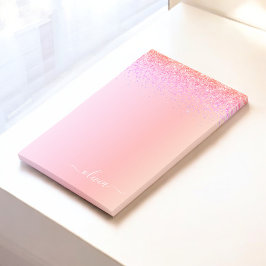 Rainbow Pastel Girly Glitzer Metal Monogram Name Post-it Klebezettel