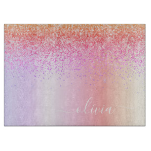 Rainbow Pastel Girly Glitzer Metal Monogram Name Schneidebrett
