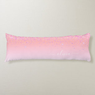 Rainbow Pastel Girly Glitzer Metal Monogram Name Seitenschläferkissen