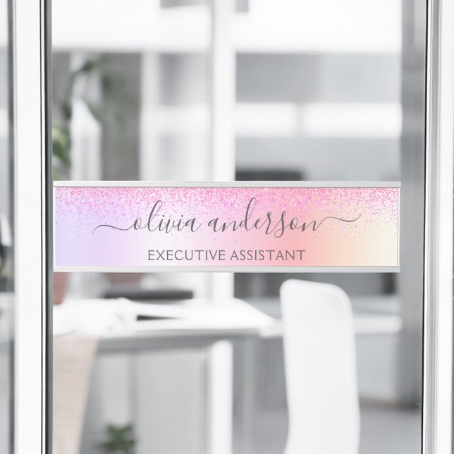 Rainbow Pastel Girly Glitzer Metal Monogram Name Türschild (Von Creator hochgeladen)