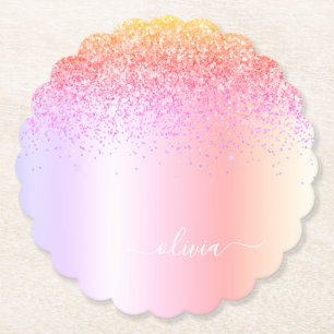 Rainbow Pastel Girly Glitzer Metal Monogram Name Untersetzer