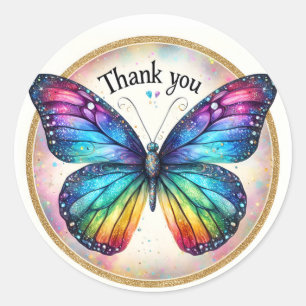 Rainbow Pastel Glitzer Butterfly - Danke - Runder Aufkleber